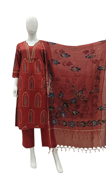 Pure cotton paired with brush painted Kota doria dupatta