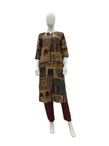 Cotton silk pichwai katha stitched kurta pant