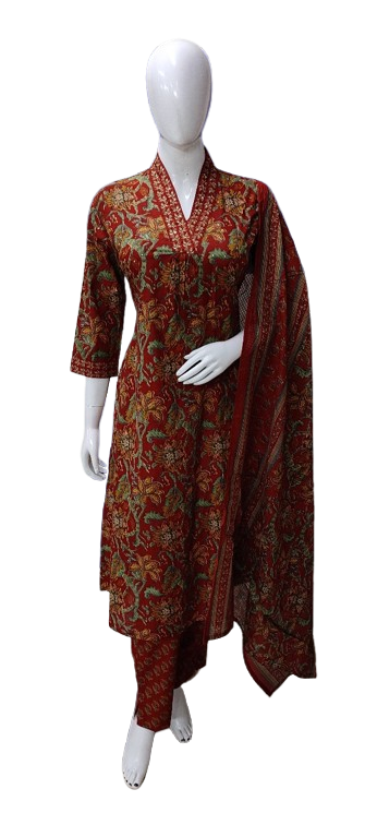 Kalamkari cotton V neck suit set