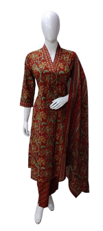 Kalamkari cotton V neck suit set