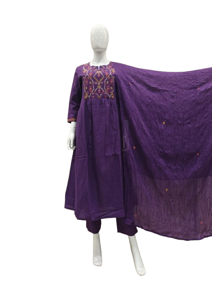 Cotton crosstitch and Kashmiri embroidered suit set