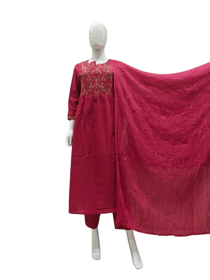 Cotton crosstitch and Kashmiri embroidered suit set