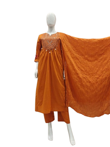 Premium cotton foil mirror and embroidery suit