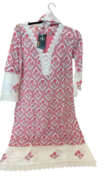 Lace detailing V neck cotton suit set