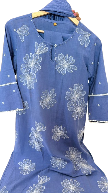 Must buy embroidered cotton suit set in powder blue