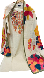 Premium cotton embroidered suit set paired with pretty dupatta