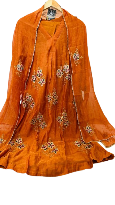 Pure mul Pretty applique work Mul chanderi lining suit set true to size