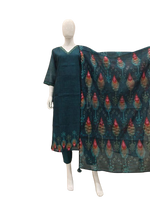 Chanderi silk katha work lining suit set