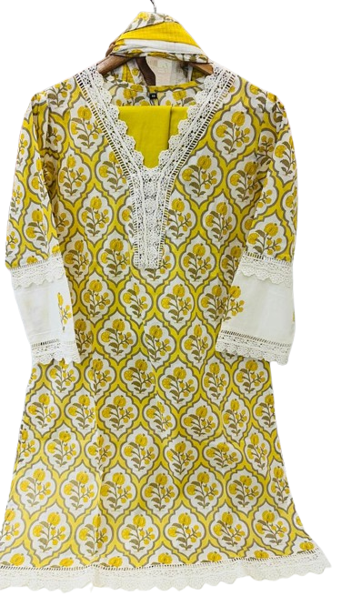 Pure Cotton lace detailing full suit set