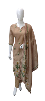 Linen chanderi githan work suit set