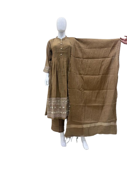 Mul chanderi with pretty embroidery on neck and hands