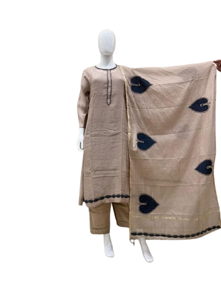 Pure Mul chanderi suit set paired with applique work Mul Chanderi dupatta (true to size )