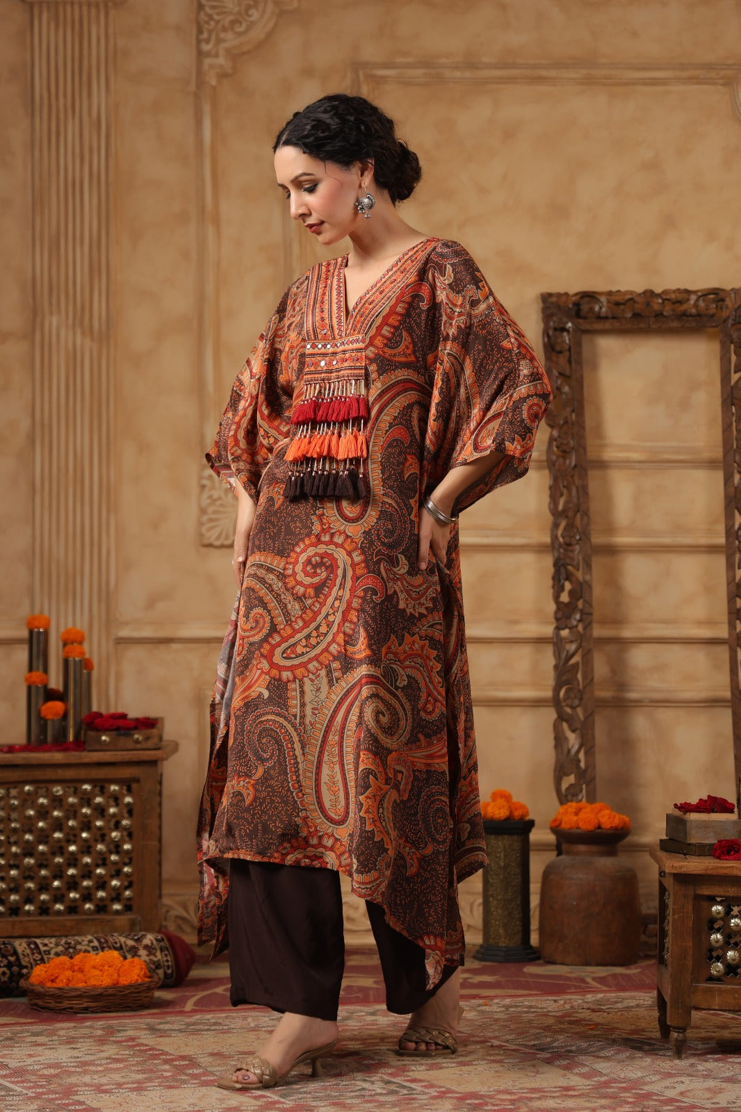 Pure crepe Patola printed kaftan