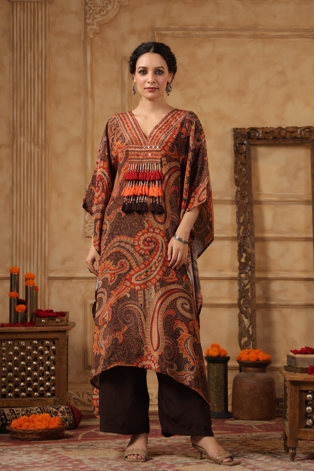 Pure crepe Patola printed kaftan