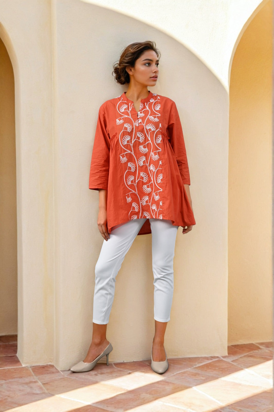 Pure cotton embroidered short top