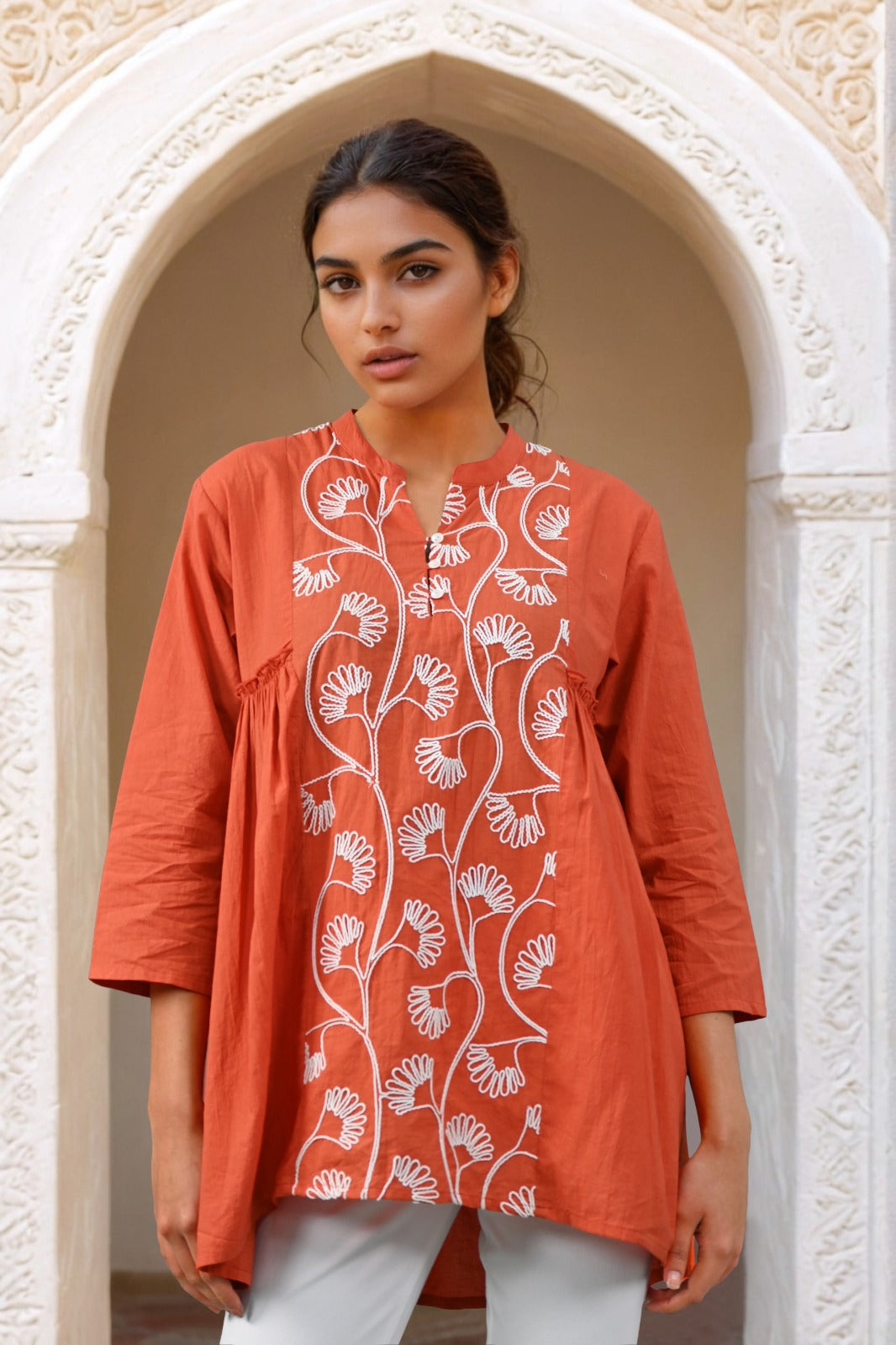 Pure cotton embroidered short top