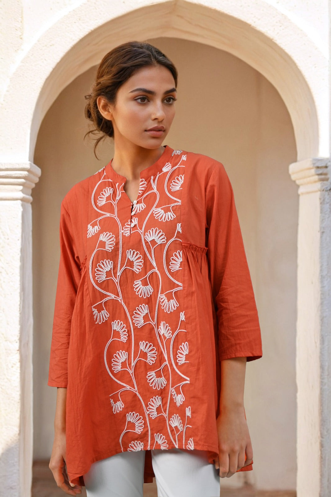 Pure cotton embroidered short top