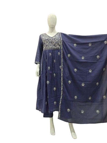 Pure cotton angrakha chikankari embroidery suit set in purple