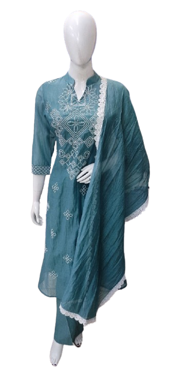 Pretty Mul chanderi embroidery suit set
