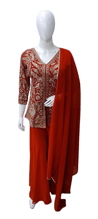 Restocked!! Georgette full embroidered lining and intricate detailing Plazo suit set !!