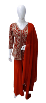 Restocked!! Georgette full embroidered lining and intricate detailing Plazo suit set !!