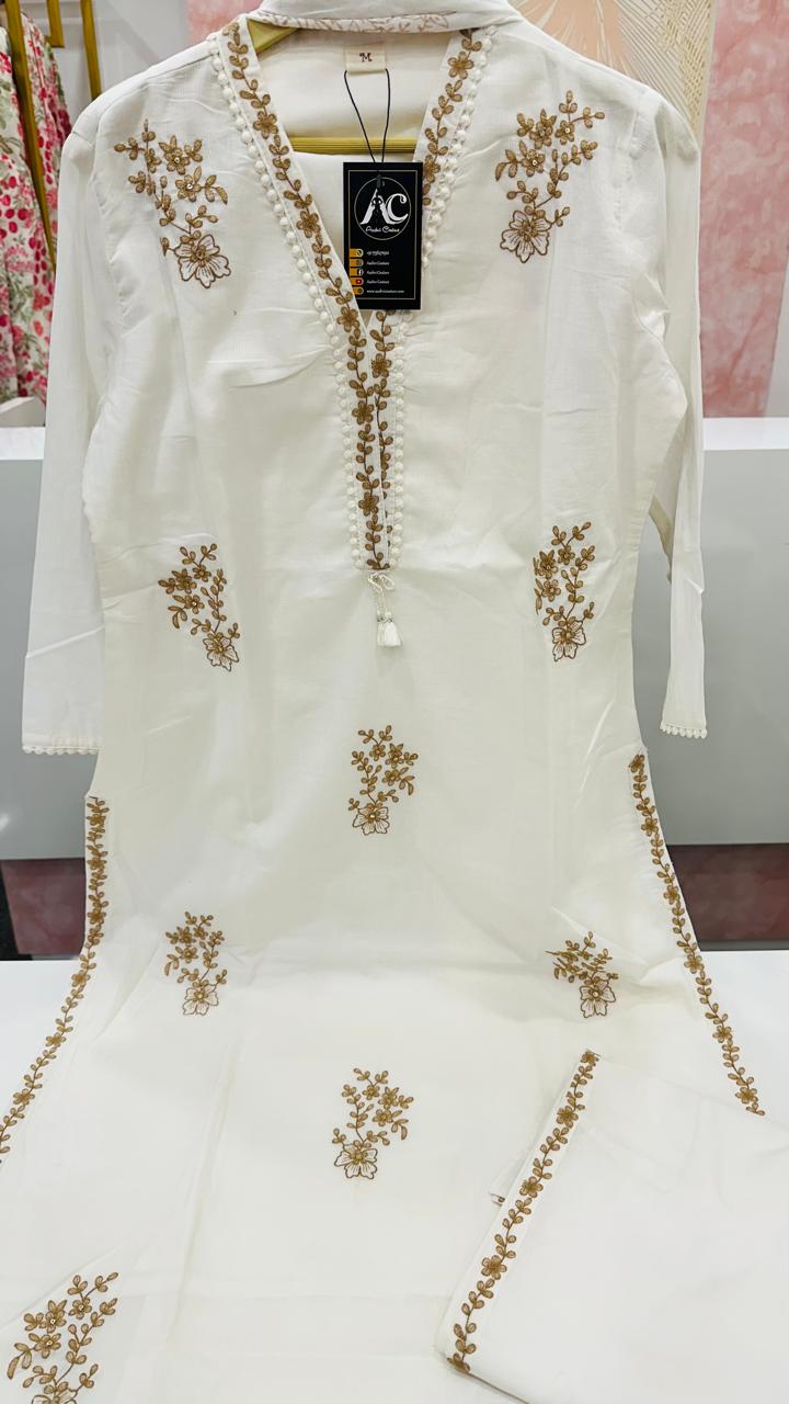 Premium silly cotton lining embroidery suit set with designer pant