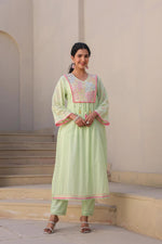 Pure Mul cotton half lining suit set paired with Kota Doria dupatta in green