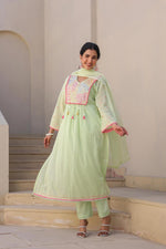 Pure Mul cotton half lining suit set paired with Kota Doria dupatta in green