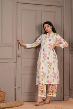 Premium cotton V neck set in pink