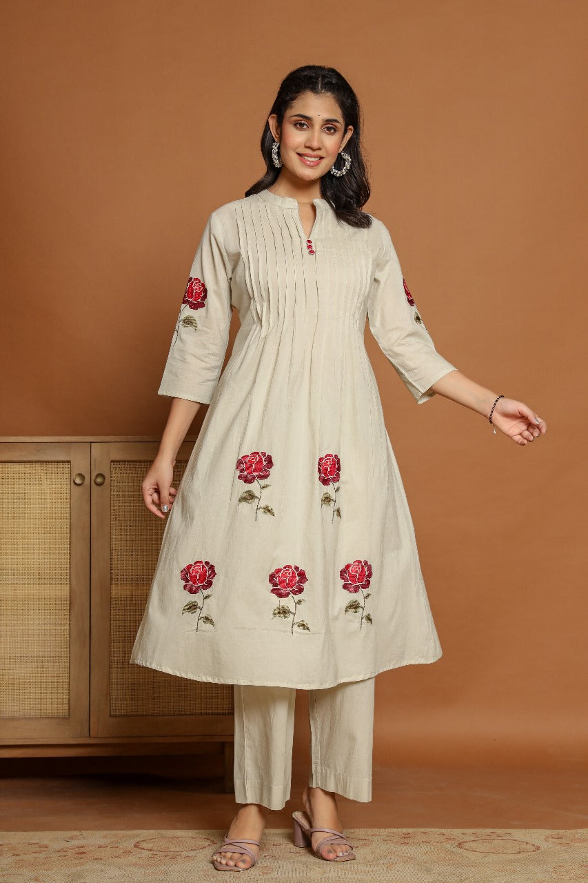 Pretty cotton embroidered kurta pant