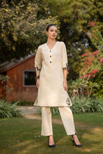 V neck cut work kurta pant