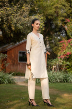 V neck cut work kurta pant