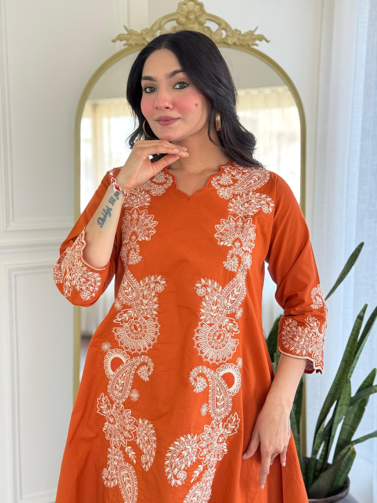 Pure cotton embroidered co ord set in rust dispatch in 5-6 days!