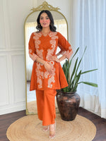 Pure cotton embroidered co ord set in rust dispatch in 5-6 days!