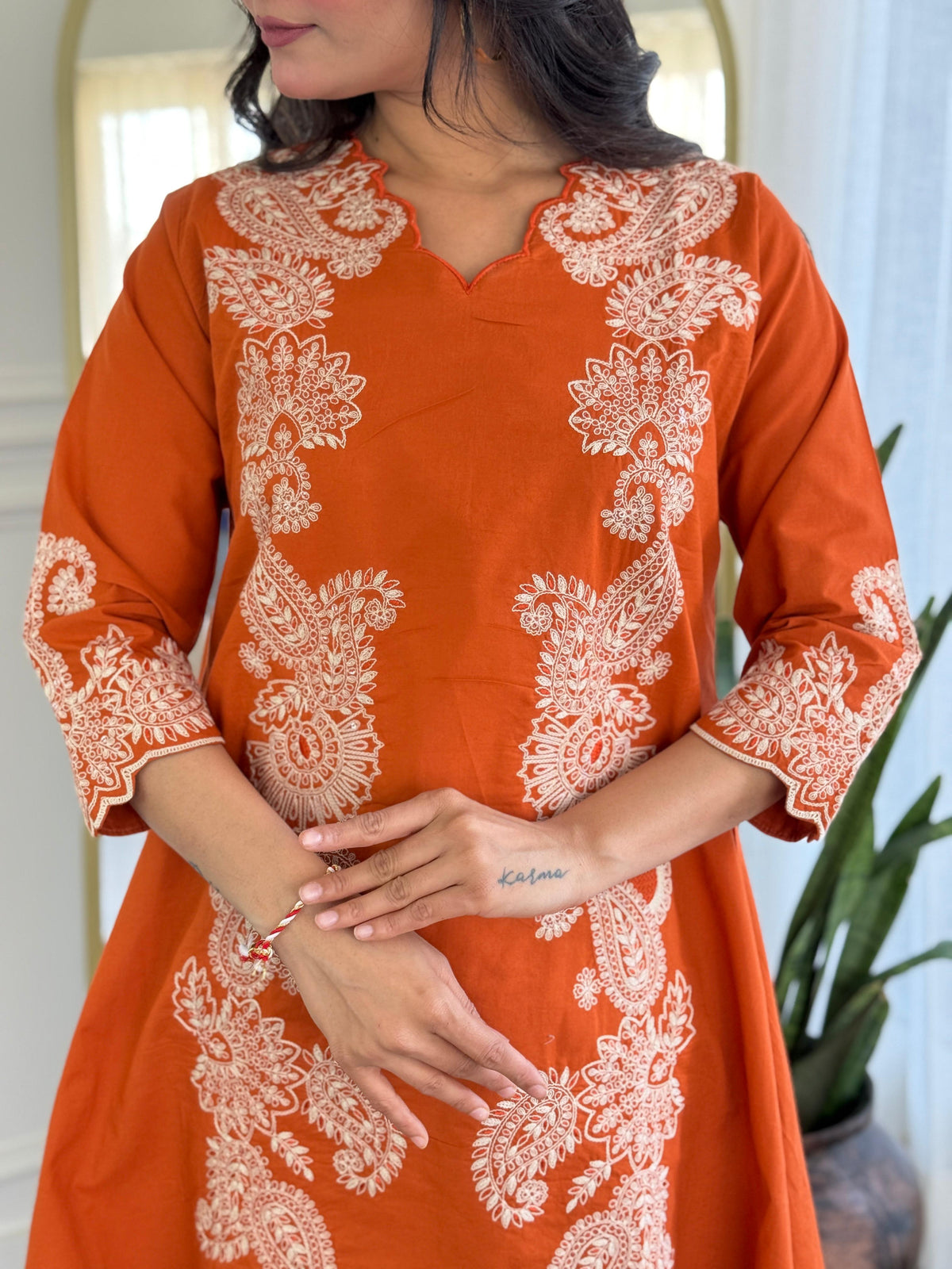 Pure cotton embroidered co ord set in rust dispatch in 5-6 days!