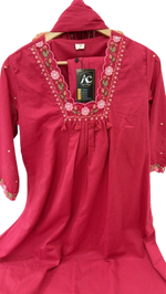 Silly cotton V neck suit set in carrot red colour