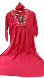 Silly cotton V neck suit set in carrot red colour