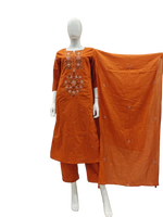 Embroidered cotton suit set in rust