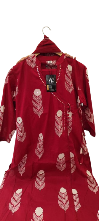 Pure cotton angraka suit set in red