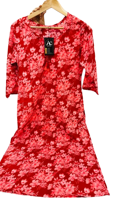 Smart red floral cotton kurta