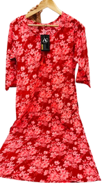 Smart red floral cotton kurta