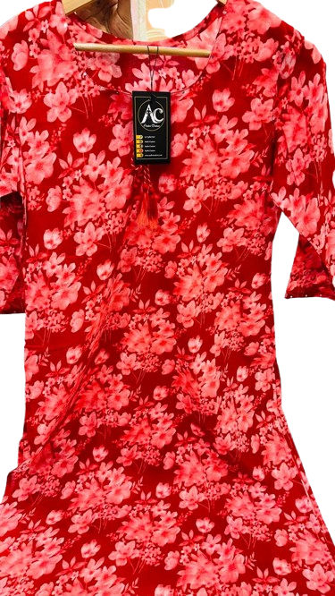 Smart red floral cotton kurta