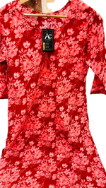 Smart red floral cotton kurta