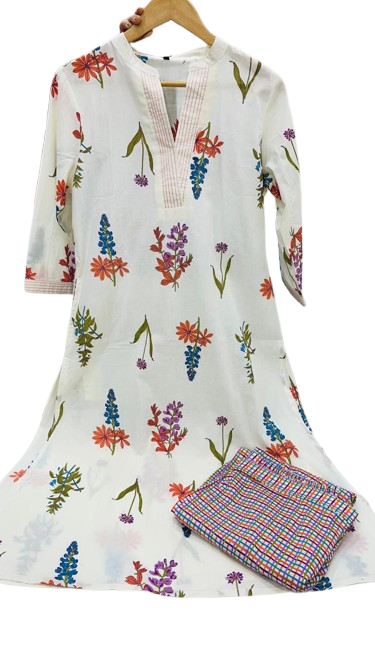 Premium cotton kurta with pocket and chekered pant