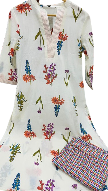 Premium cotton kurta with pocket and chekered pant