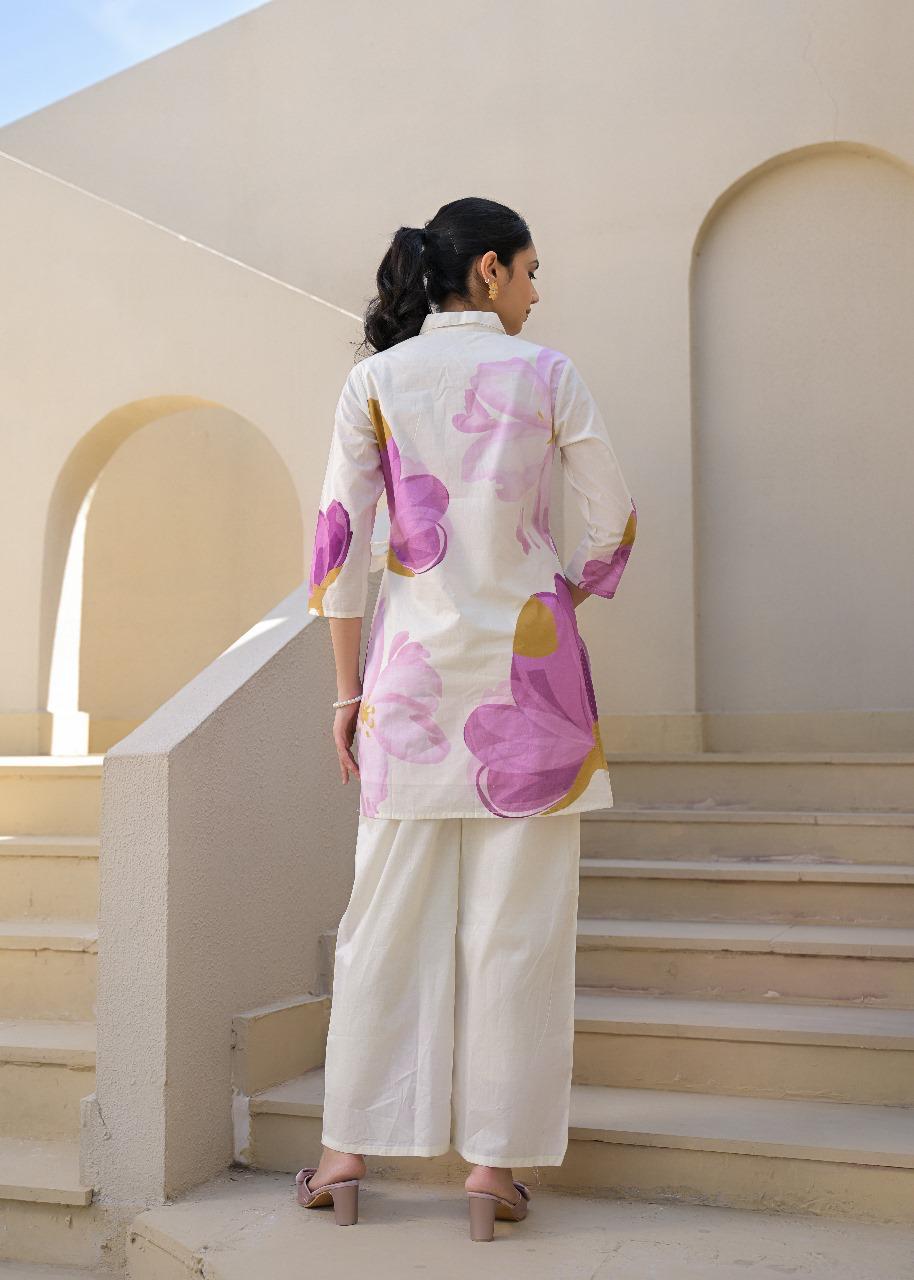 Smart cotton digital printed co ord set in purple