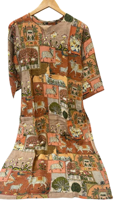 Cotton silk pichwai katha stitch kurta pant