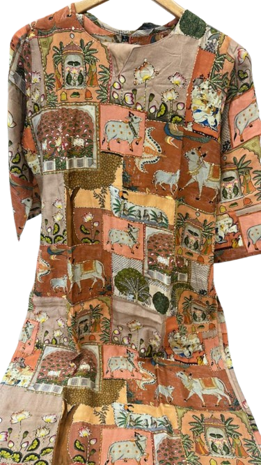 Cotton silk pichwai katha stitch kurta pant