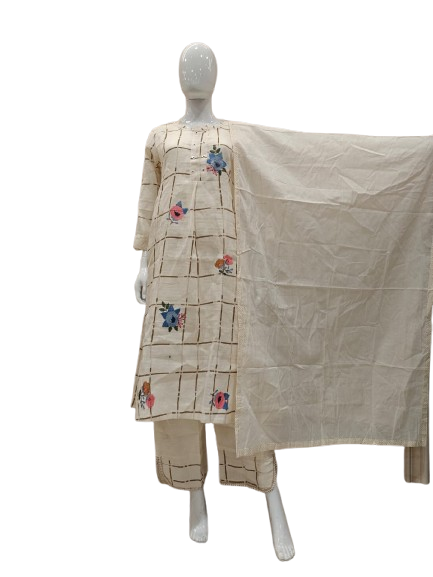 Premium linen cotton embroidered suit set