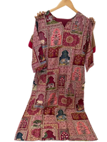 Mul silk pichwai katha stitch kurta pant in pinkish red